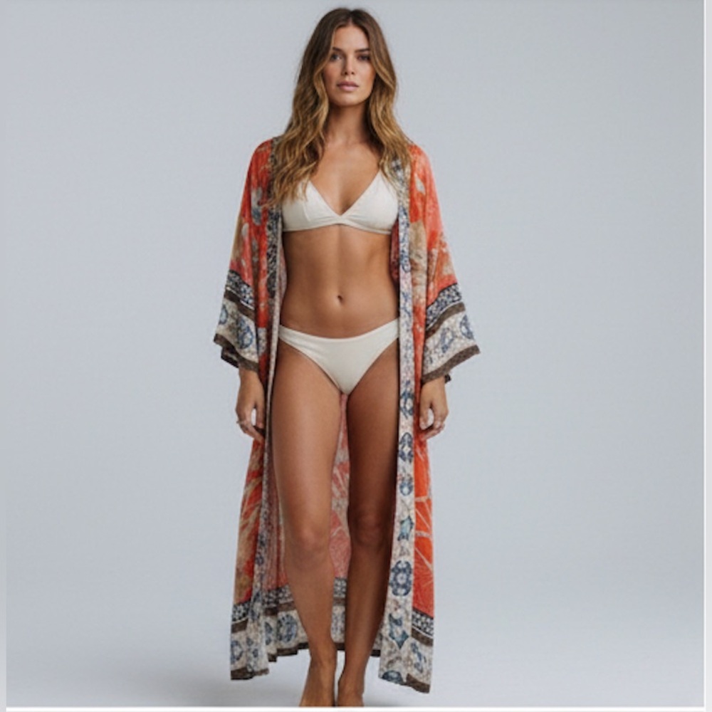 Coral Bloom Boho Kimono Cover-Up - Picture 6 of 8